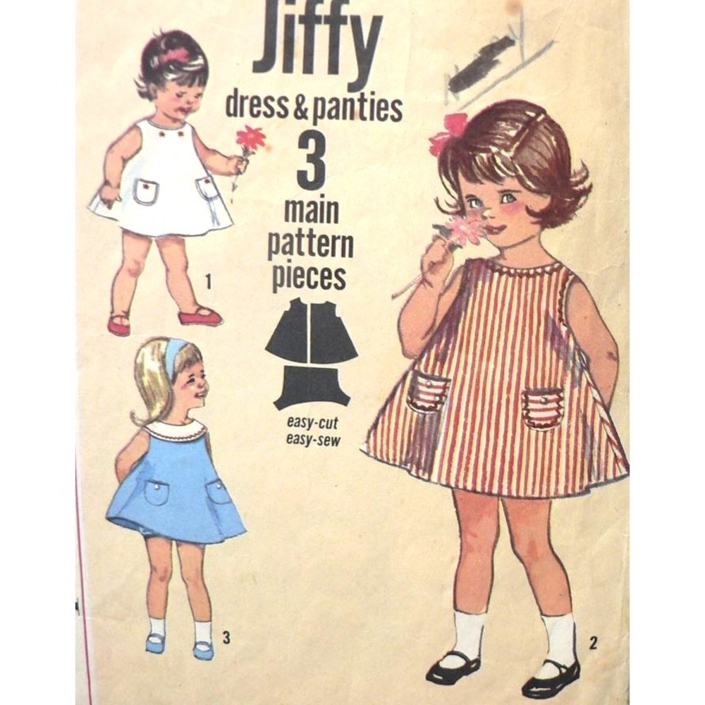 Vintage Simplicity Sewing Pattern 5013 Toddler Jiffy Dress Panties Size 1 1960s